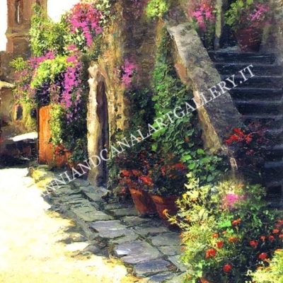 Trastevere - Vicolo con scala e fiori (Roma)